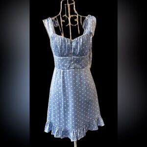 Brand New w/Tags Pretty Blue & Soft White Polkadot adjustable straps Dress Sz SM